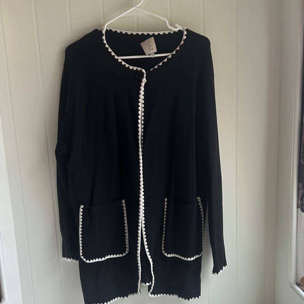 Black Cardigan with White Trim